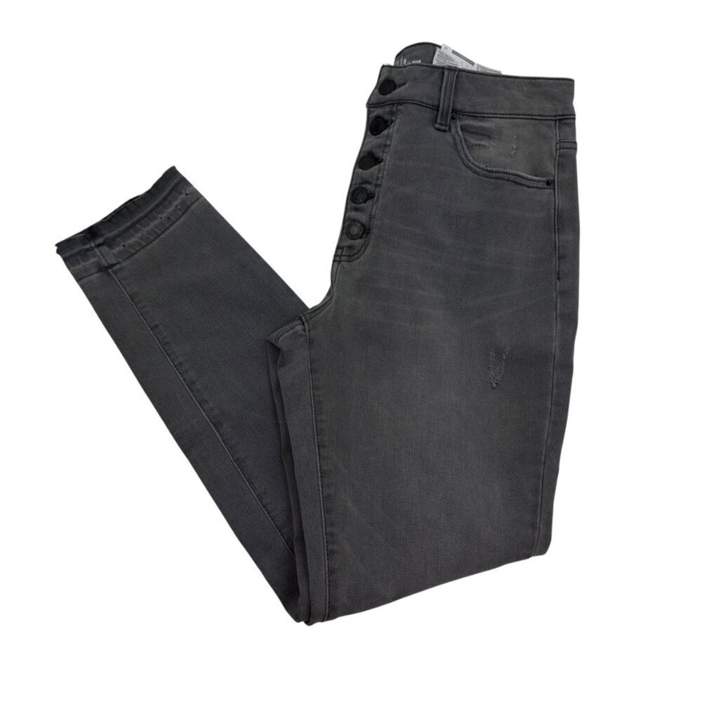 Time and True High Rise Skinny Gray Wash Button Fly Raw Hem Jeans Women's Size 8